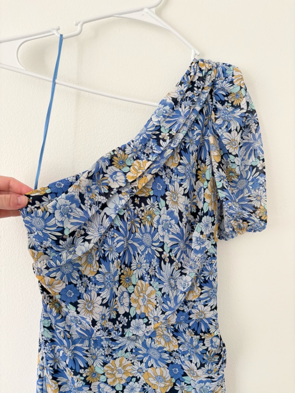 ASTR The Label Blue Floral Santorini One Puff Sleeve Shoulder Midi Dress Size XS - Picture 9 of 14